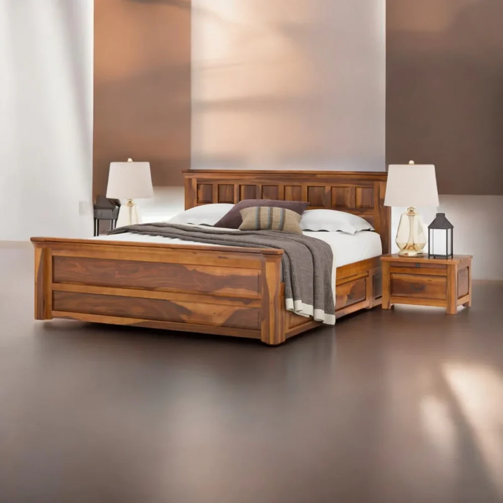 Ailey Sheenam Wood Drawers Storage Bed