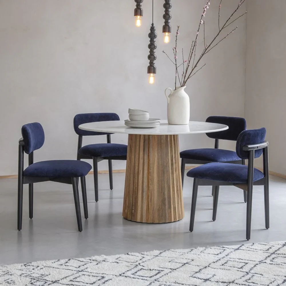 Acacia Wood & Marble Top 4 Seater Dining Table Set