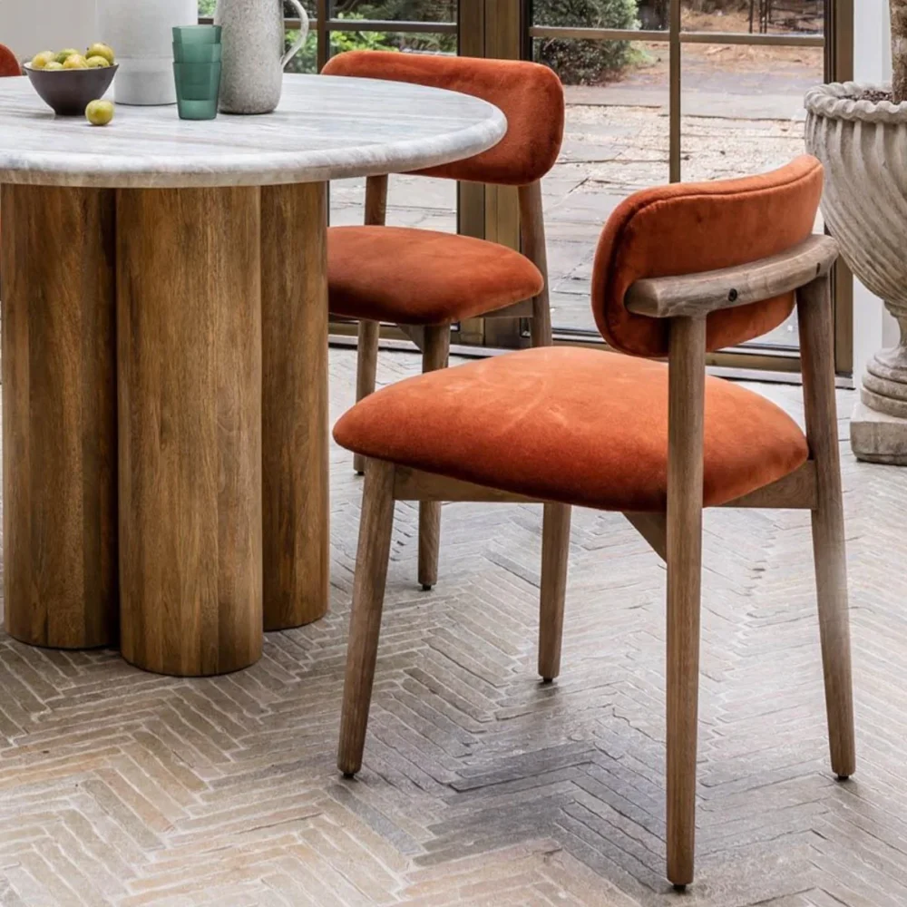 Welson Acacia Wood & Marble 4 Seater Dining Table Set - Image 2