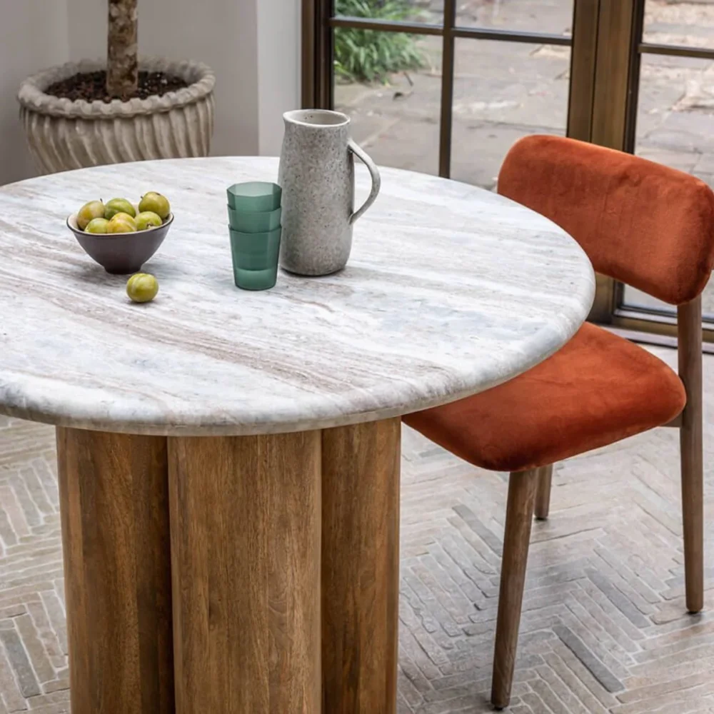 Welson Acacia Wood & Marble 4 Seater Dining Table Set - Image 5