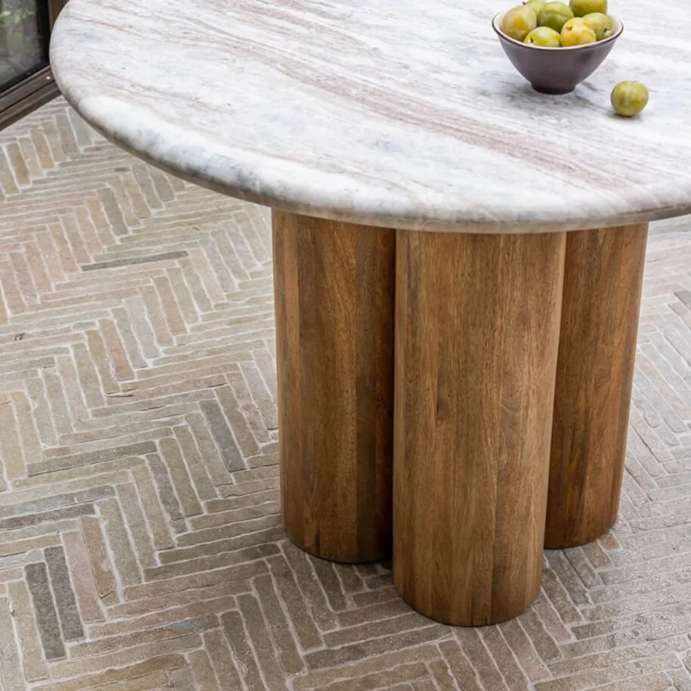 Welson Acacia Wood & Marble 4 Seater Dining Table Set - Image 4