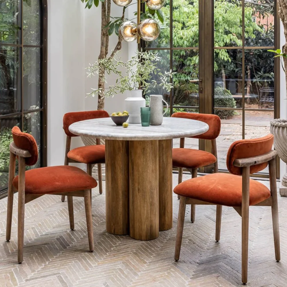 Welson Acacia Wood & Marble 4 Seater Dining Table Set